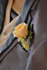 A corsage on a bridegroom's suit is ready to get married