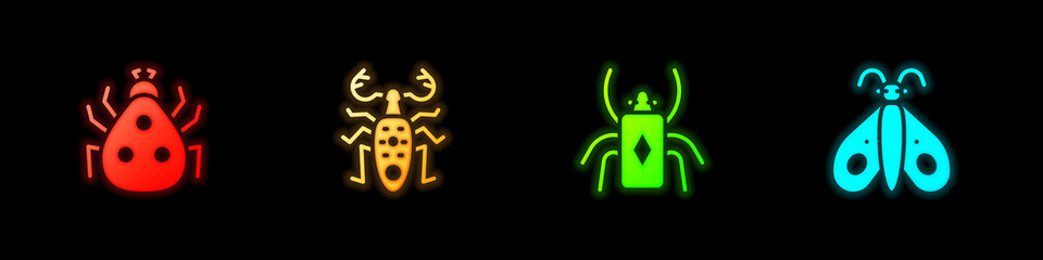 Set Ladybug, Beetle deer, and Butterfly icon. Vector