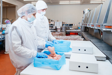 Line for the production of meat with packaging and cutting . Meat processing plant. Food products...