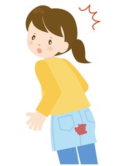生理で服を汚してしまった女の子