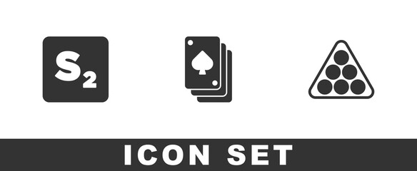 Fototapeta na wymiar Set Bingo, Playing cards and Billiard balls triangle icon. Vector