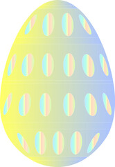Vector image of a basic, 2D Easter egg for religious holiday in April with pastel colors, yellow, purple and blue. 