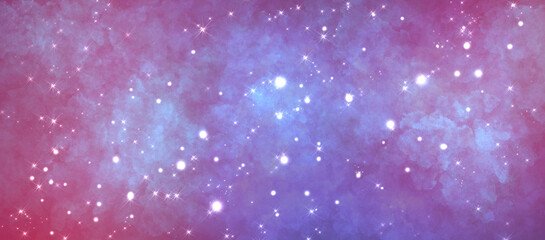 cosmic abstract bright shiny festive saturated vivid magenta blue deep background with many stars and glow.
