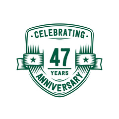 47 years anniversary celebration shield design template. 47th anniversary logo. Vector and illustration.