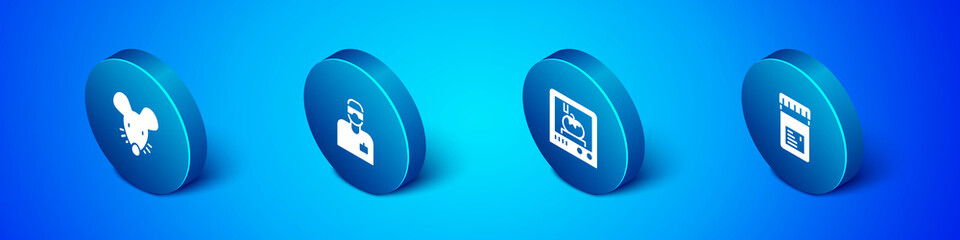 Set Isometric Experimental mouse, 3D printing technology, Jar with additives and Laboratory assistant icon. Vector