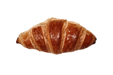 French croissant isolated on a white background. Top view.
