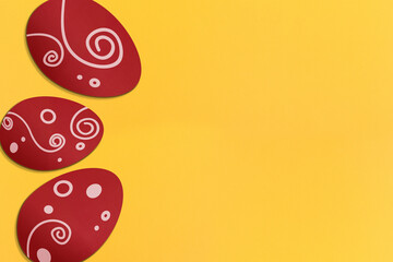 Painted easter eggs on yellow background. Colorful. Paper texture. Illustration.