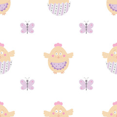 funny chicken family seamless pattern 04