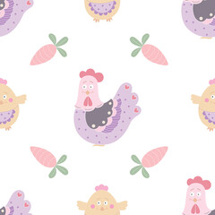 funny chicken family seamless pattern 05