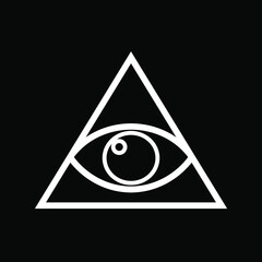 All-seeing eye, mystical symbol, radiant delta. Masonic symbol, symbolizing the Great Architect of the Universe. Vector graphics. - obrazy, fototapety, plakaty
