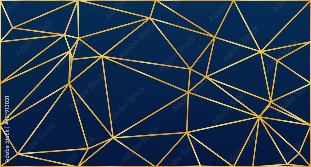 Poster abstract low poly with gold lines background illustration. low poly banner with triangle shapes. tri