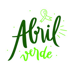 Abril Verde. Green April. month for health and safety at work. ribbon drawing. Vector.