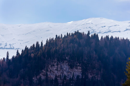 Landscape of Bzipi mountain river in Caucasus, Abkhazia. Zip line
