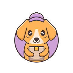 cute dog courier with purple hat