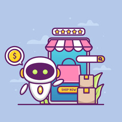 Naklejka premium online shop concept with assistant robot