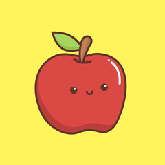 kawaii red apple in yellow