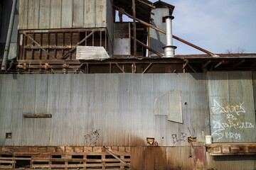 Exterior of Old Abandoned Factory In Decay