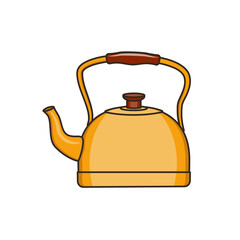 Classic yellow teapot. Vector illustration of a flat contour style.