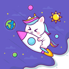 Fototapeta premium cute astronaut with rocket in space