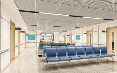 3d render of hospital interior waiting space