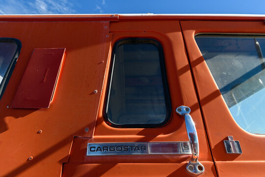The side of an International Harvester Cargostar fire truck aban