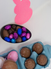 Chocolate Easter eggs in an egg carton