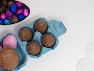 Chocolate Easter eggs in an egg carton
