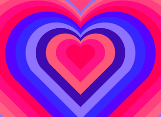 Retro wallpaper with rainbow tunnel made of hearts. Psychedelic background in the mood of the 70's.