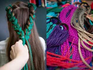 Hair accessory colored braids on a teenage girl