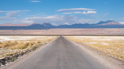 Fototapeta na wymiar Infinite highway on the way to the Andes., San Pedro de Atacama, Chile