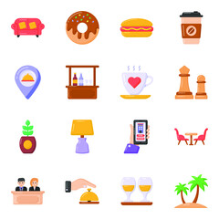 
Trendy Flat Icons of Hotel and Restaurant 

