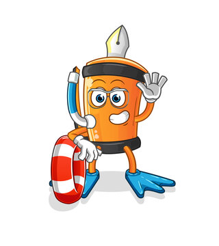 recommend clip art: pen swimmer with buoy mascot. cartoon vector