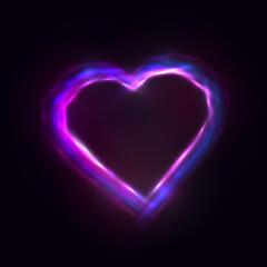 Glowing  purple heart. Neon lights heart design element. Vector illustration. Geometric glow outline shape.