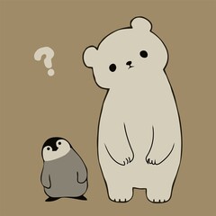 Icon of cute bear and penguin