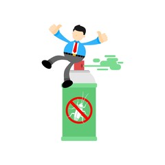 businessman worker eradicate cockroach bug spray insecticide cartoon doodle flat design style vector illustration