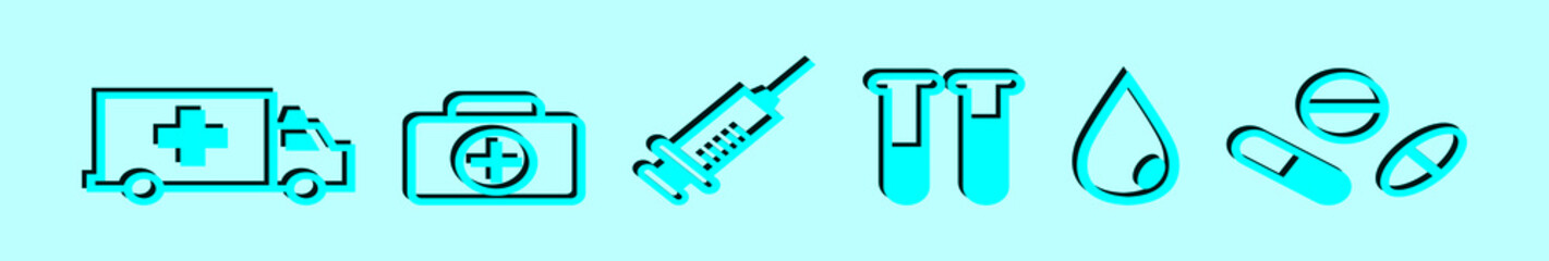 set of medical element cartoon icon design template with various models. vector illustration isolated on blue background