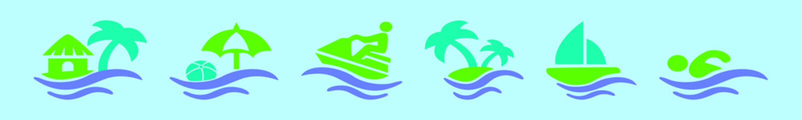 set of beach element cartoon icon design template with various models. vector illustration isolated on blue background