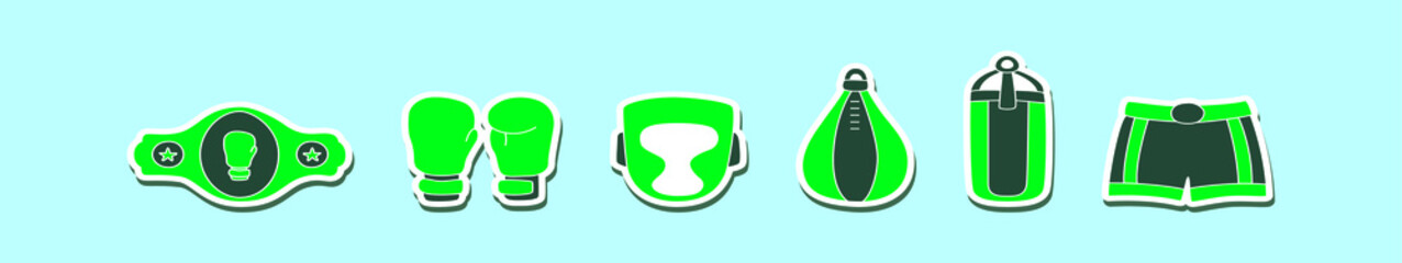 set of boxing element cartoon icon design template with various models. vector illustration isolated on blue background
