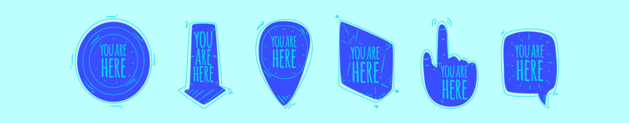 set of you are here cartoon icon design template with various models. vector illustration isolated on blue background