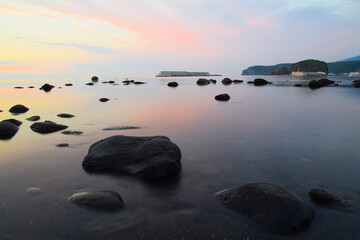 Fototapeta na wymiar Beautiful dusk color in Utoro beach, Hokkaido, Japan.