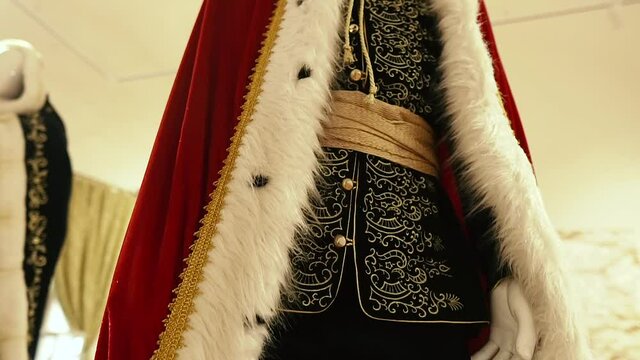 Historical costume. A mannequin dressed in a historic old hetman costume. Ukraine.