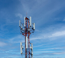 Telecommunication tower of 4G and 5G cellular. Macro Base Station. 5G radio network...