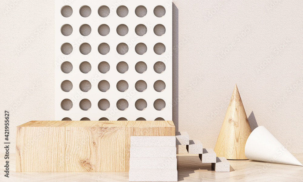 Poster minimal 3d rendering scene with podium and abstract background. geometric shape in pastel colors wit