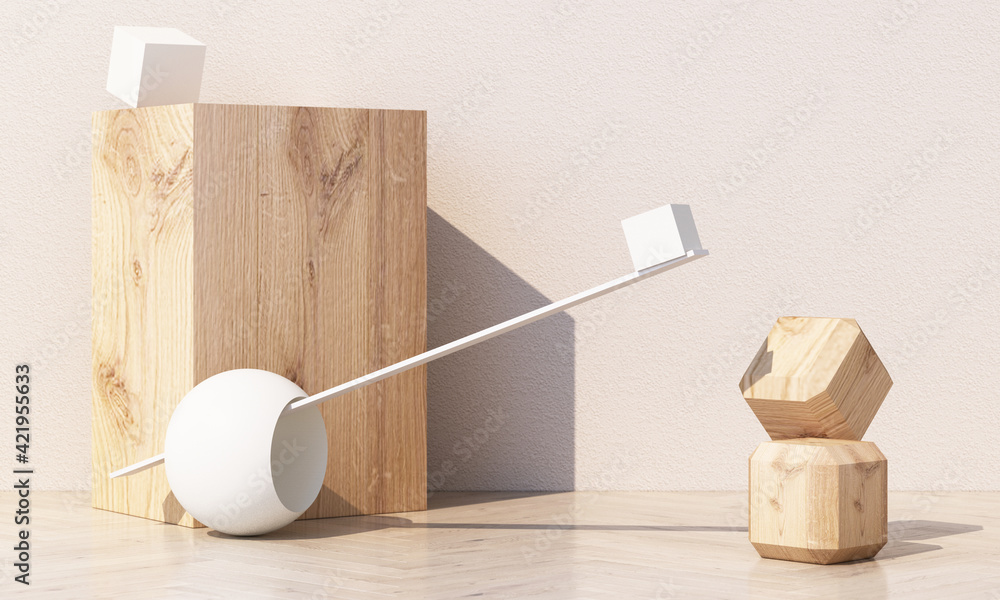 Poster minimal 3d rendering scene with podium and abstract background. geometric shape in pastel colors wit