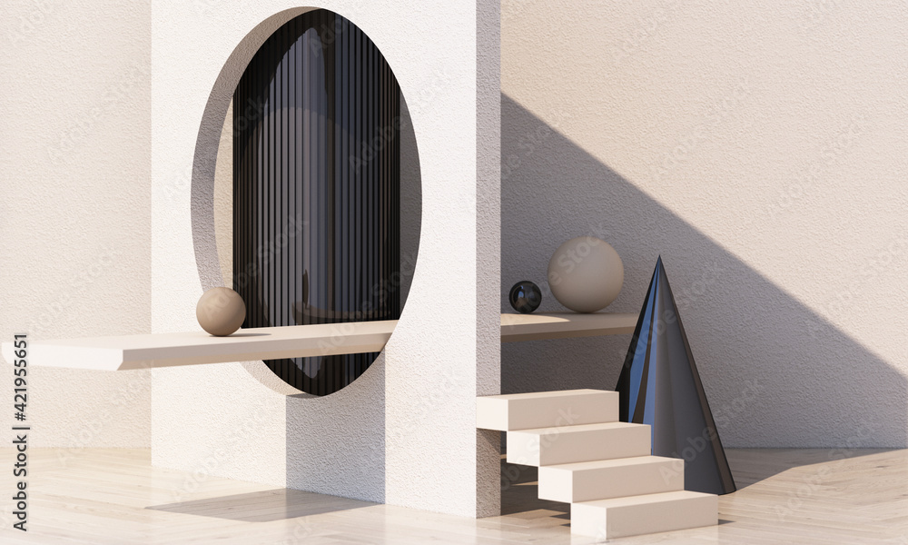 Aufkleber minimal 3d rendering scene with podium and abstract background. geometric shape in pastel colors wit