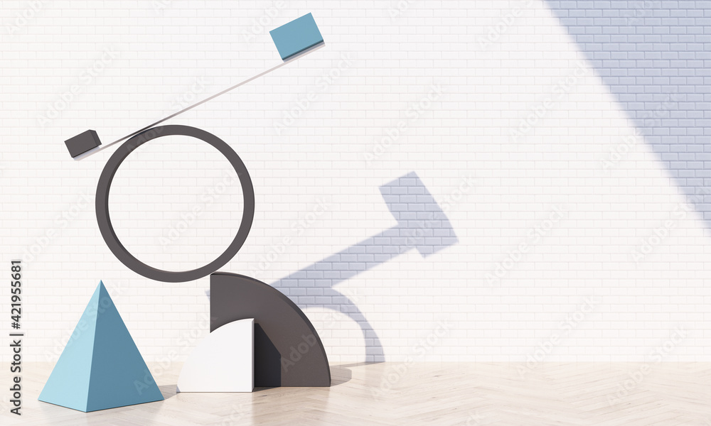 Aufkleber minimal 3d rendering scene with podium and abstract background. geometric shape in blue pastel color