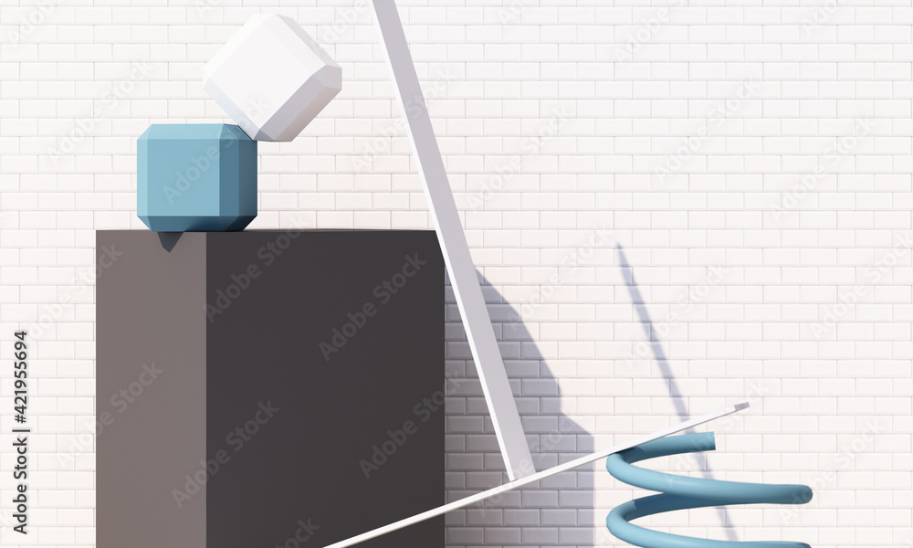 Aufkleber minimal 3d rendering scene with podium and abstract background. geometric shape in blue pastel color