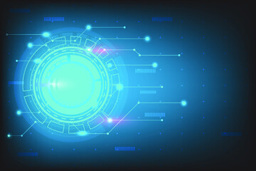 Circle background with Blue Light Technology. Network model with line and dot connection. Big data concept. Future communication design template for design. Cyber space for create and data intructure.