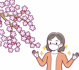 マスクをしたまま花見をする人