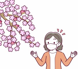 マスクをしたまま花見をする人